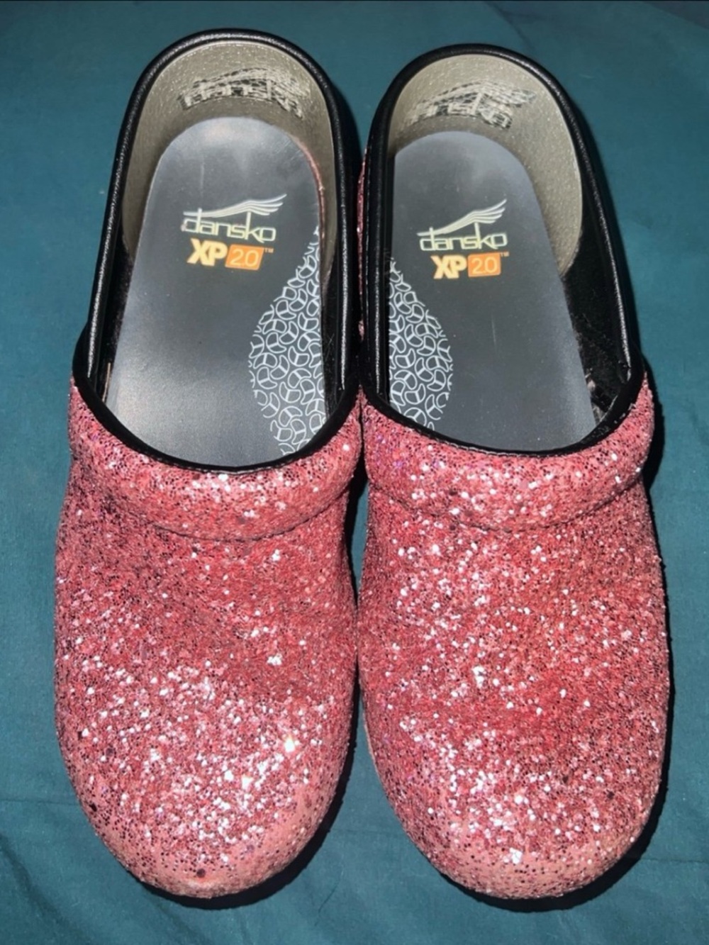 EXCLUSIVE DANSKO XP 2.0 PINK GLITTER STAPLED CLOGS//SIZE 37 OR 6.5/7